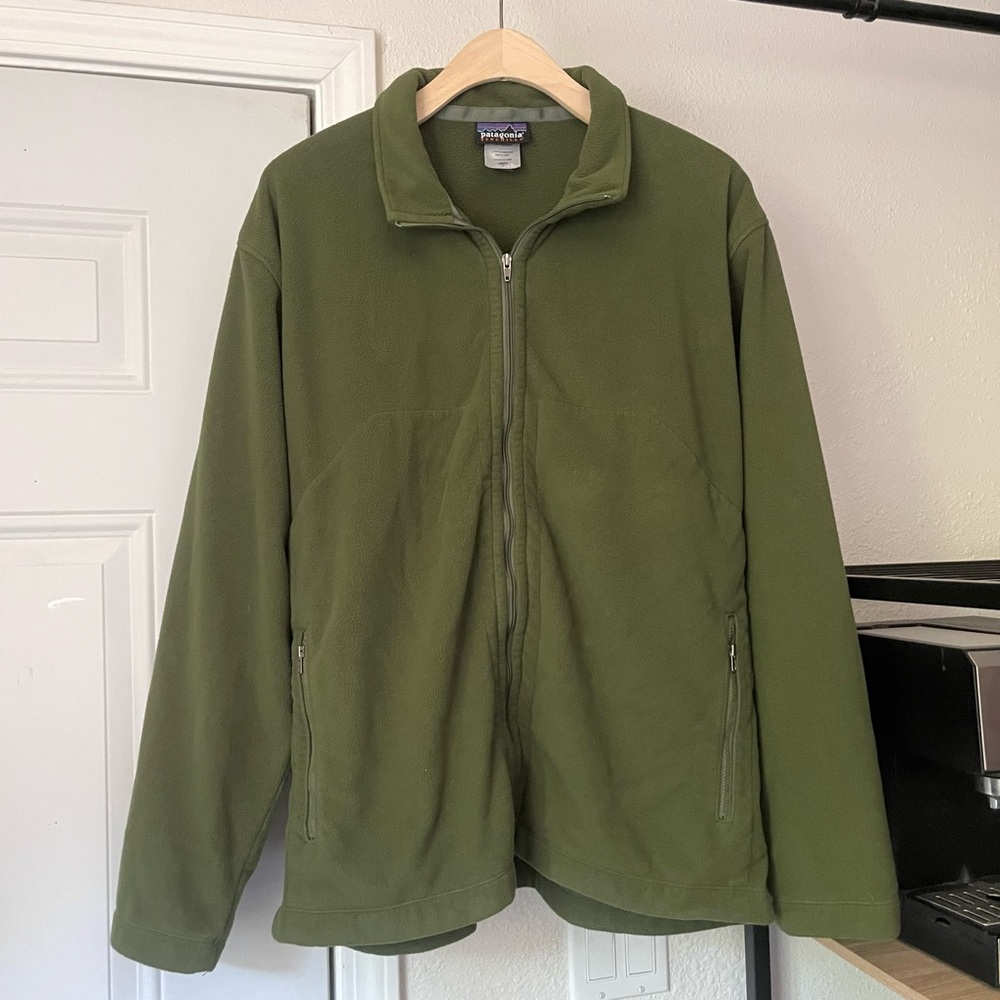 PATAGONIA synchilla men’s olive army green fleece full zip up jacket outdoors‎